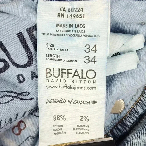 Buffalo David Bitton Mens Jeans Straight Six Stretch Size 34x34 Blue Distressed - Picture 11 of 16